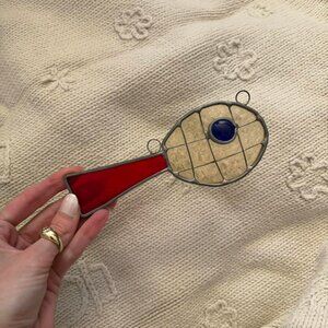 Stained glass tennis racket and ball suncatcher